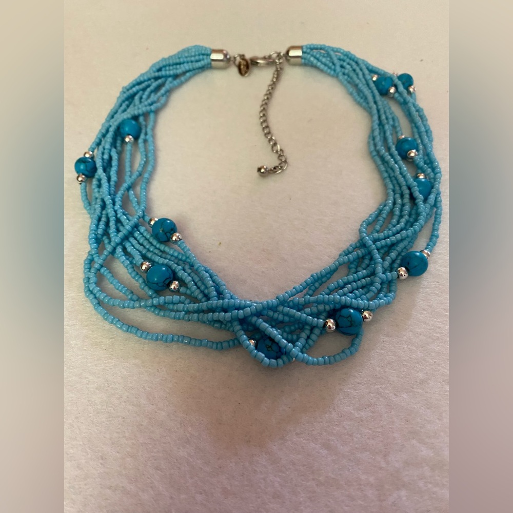 Park Lane Multi strand beaded necklace Blue turquoise and silver 15in w/extender